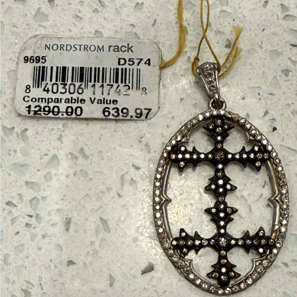 Nordstrom Diamond Silver and Black Cross Pendant Necklace - Picture 2 of 2